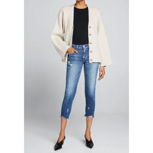 Moussy Vintage Daleville Skinny Blue Raw Hem Distressed Jeans Size 26